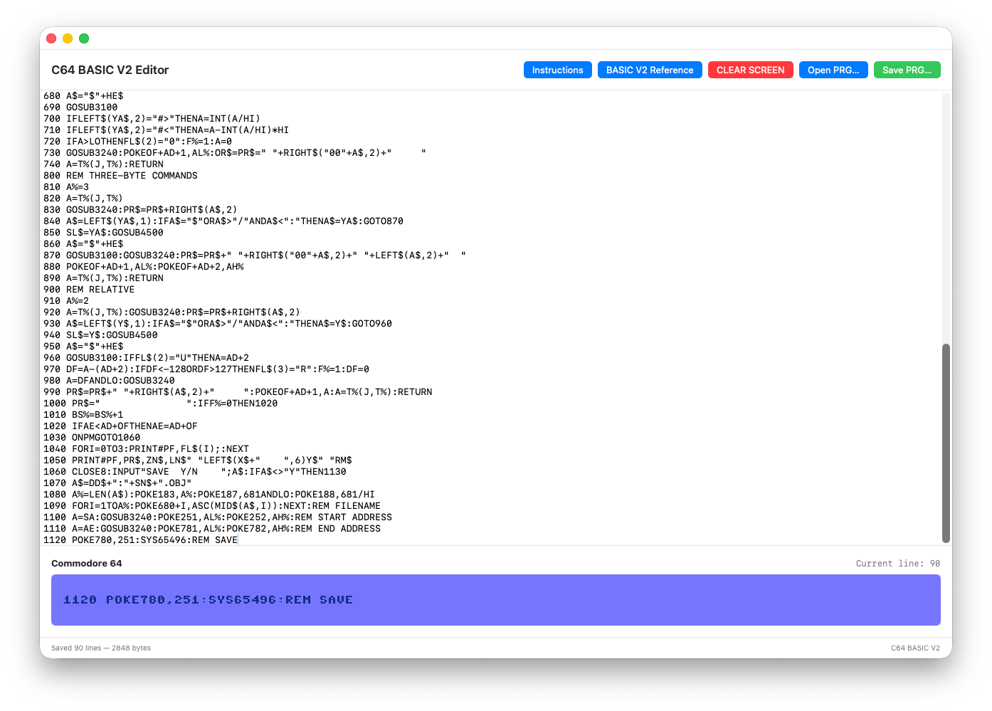 C64 BASIC V2 Editor — Edit and work with Commodore 64 BASIC programs