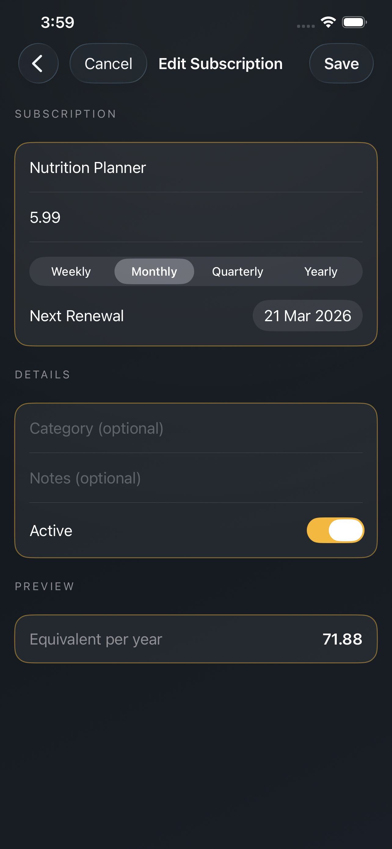 Edit Subscription